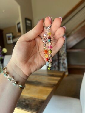 Multicolor Beaded Sunburst Keychain Charm - Women Jewelry